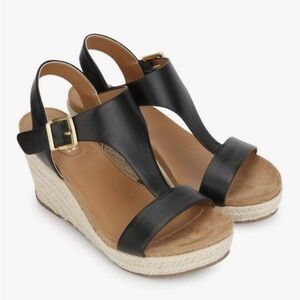 Reaction Kenneth Cole Black and Tan Wedge Sandals